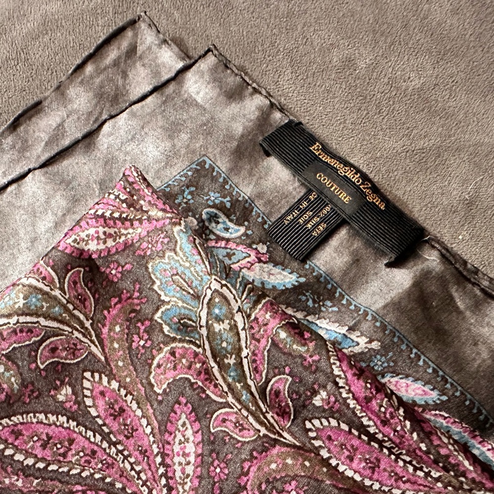 Authentic Ermenegildo Silk Couture Pocket Square. Oversized and stunning.